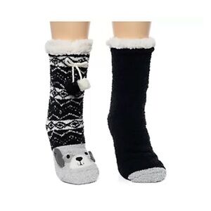 Cuddl Duds Sherpa Lined Critter Socks 2-Pair Plush Slipper Socks NWT
